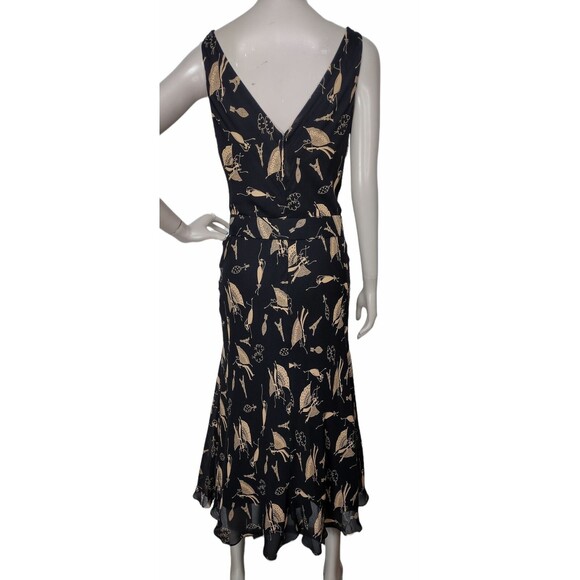Vintage 90s 100% Silk Black Gold Paris Flamenco Dancer All Over Print Dress - Picture 6 of 9
